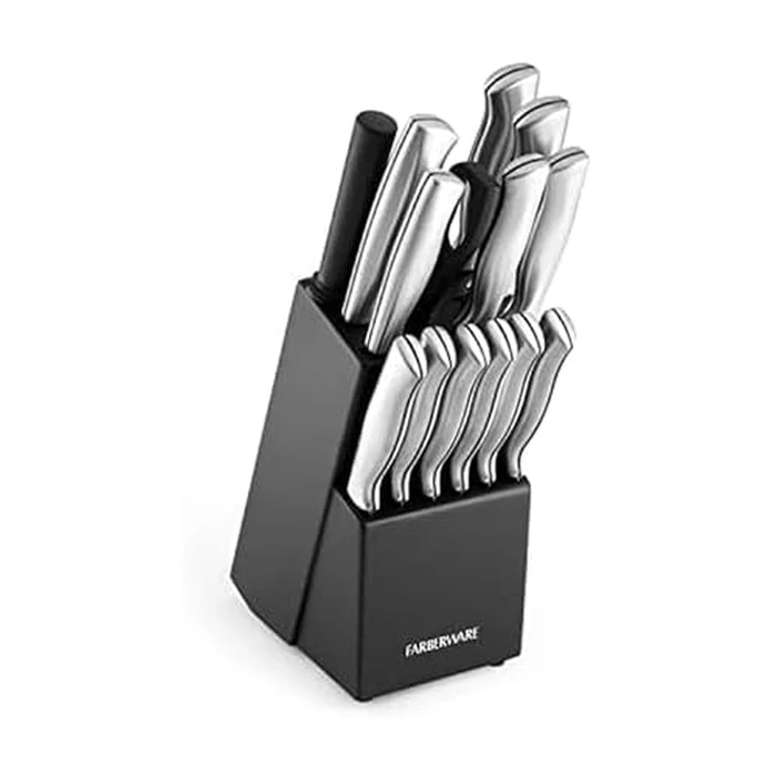 Farberware 15-Piece Kitchen Knife Set, High-Carbon Stainless Steel Blades with Wood Block, Steak Knives, Sharpening Tool & All-Purpose Shears, Razor Sharp, Ergonomic Stainless Steel Handles by Farberware - Used - Very Good condition - US$25.26