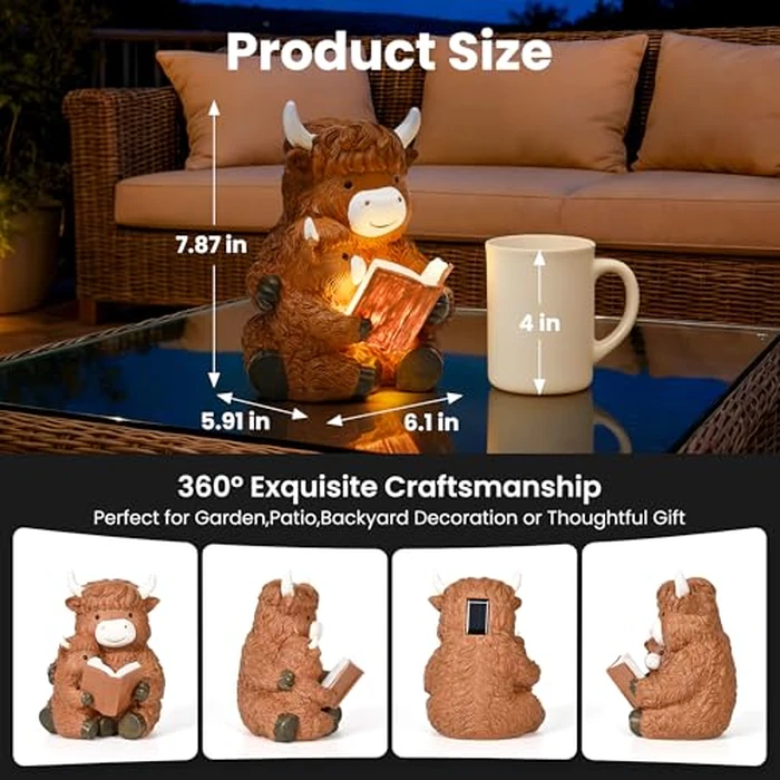 GIGALUMI Solar Highland Cow Decor 8" Garden Statue, Outdoor Decor, Decoration with Light for Patio Yard Lawn Balcony, Christmas/Birthday Gifts for Mom Women by GIGALUMI - Image 4