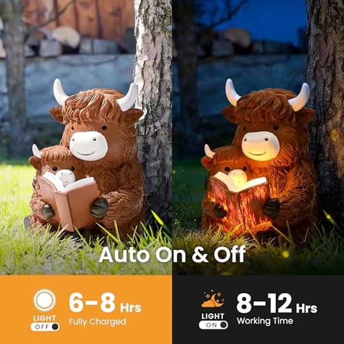 GIGALUMI Solar Highland Cow Decor 8" Garden Statue, Outdoor Decor, Decoration with Light for Patio Yard Lawn Balcony, Christmas/Birthday Gifts for Mom Women by GIGALUMI - Image 5