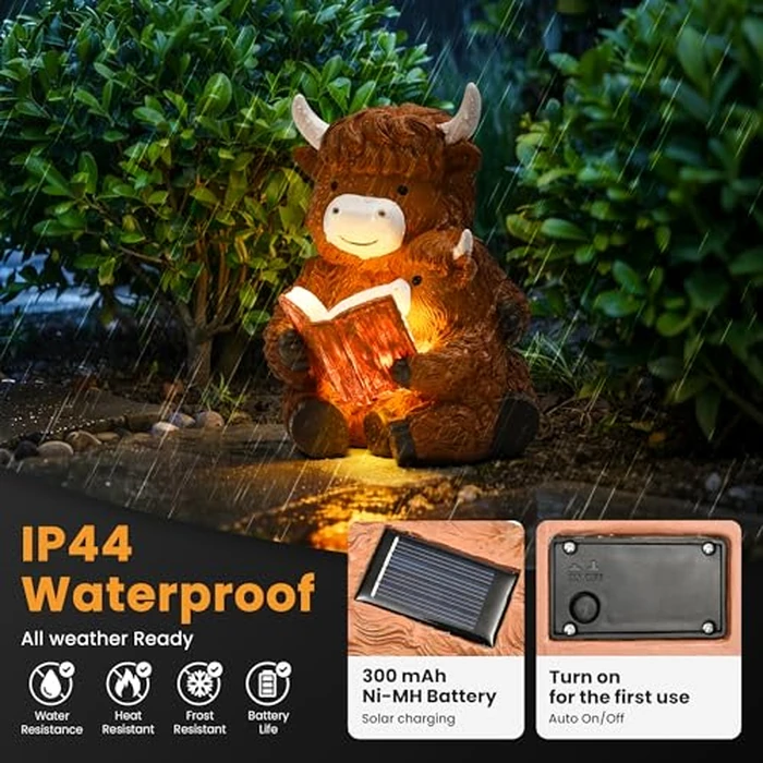 GIGALUMI Solar Highland Cow Decor 8" Garden Statue, Outdoor Decor, Decoration with Light for Patio Yard Lawn Balcony, Christmas/Birthday Gifts for Mom Women by GIGALUMI - Image 6