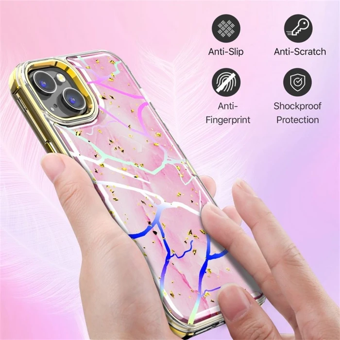 MyBat Pro Tuff Kleer Series Phone Case for iPhone 14 Plus - Pink Marbling/Electroplating Gold - Brand New by MyBat Pro - Image 3