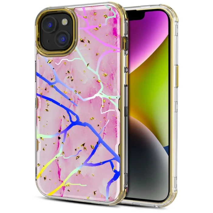 MyBat Pro Tuff Kleer Series Phone Case for iPhone 14 Plus - Pink Marbling/Electroplating Gold - Brand New by MyBat Pro - Image 2