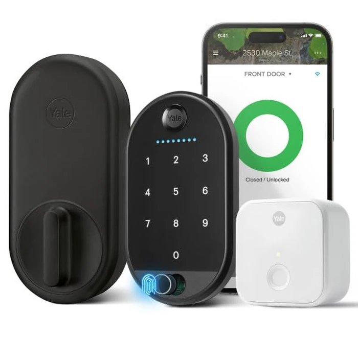 Yale Approach(TM) Lock Deadbolt, Black Suede Key-Free Smart Entry Door Lock with Wi-Fi Connected Touchscreen Keypad and Biometric Fingerprint Scanner for Code Entry, B-YRR110-F-WF1-N-BSP by Yale - Used - Very Good condition