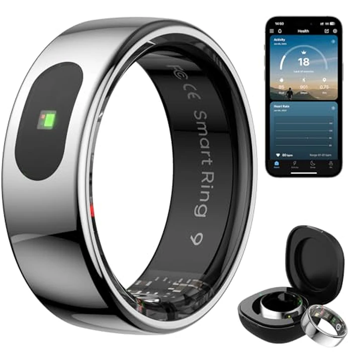 Smart Ring for Women & Men - Touch Control Health Tracker with Skin Temperature Monitoring, Sleep, Step & Exercise Tracking, Music & Video Control (White, 5) by Jojovenusmall - Used - Like New condition - CA$33.84