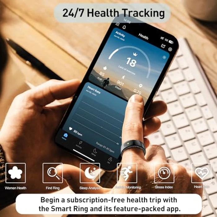 Smart Ring for Women & Men - Touch Control Health Tracker with Skin Temperature Monitoring, Sleep, Step & Exercise Tracking, Music & Video Control (White, 5) by Jojovenusmall - Image 4