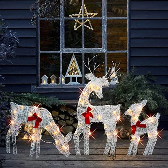 HOURLEEY Christmas Decoration Outdoor 60 Light Up Deer Family, 3-Piece Set 2D Waterproof Plug in Reindeer for Yard Patio Lawn Garden Party Decor 49 x 33 Inch-Large(Warm White) by Hourleey - Image 6