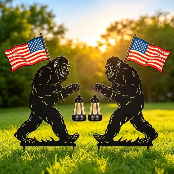 Pawatee Solar Garden Stake Decorative Lantern for Outdoor, 2 Pack Metal Bigfoot Silhouette Lights for Lawn, Pathway, Patio, Yard Outdoor Decor Gifts for Women Mom and Grandma by Pawatee - Used - Like New condition - US$36.46