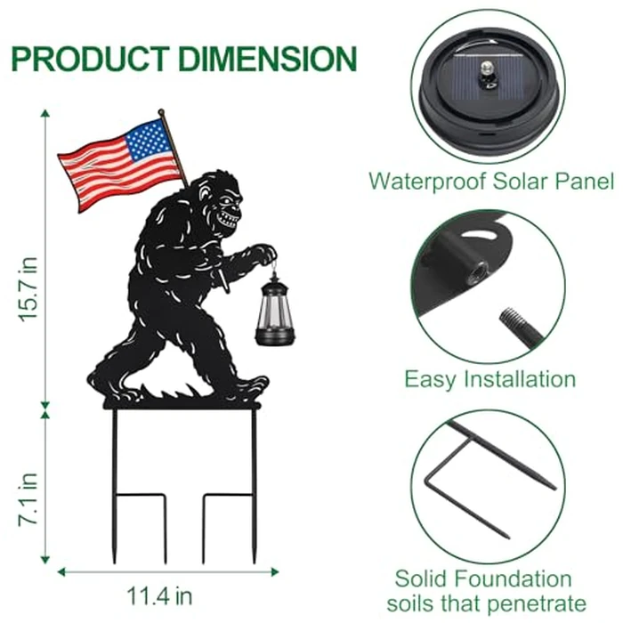 Pawatee Solar Garden Stake Decorative Lantern for Outdoor, 2 Pack Metal Bigfoot Silhouette Lights for Lawn, Pathway, Patio, Yard Outdoor Decor Gifts for Women Mom and Grandma by Pawatee - Image 2