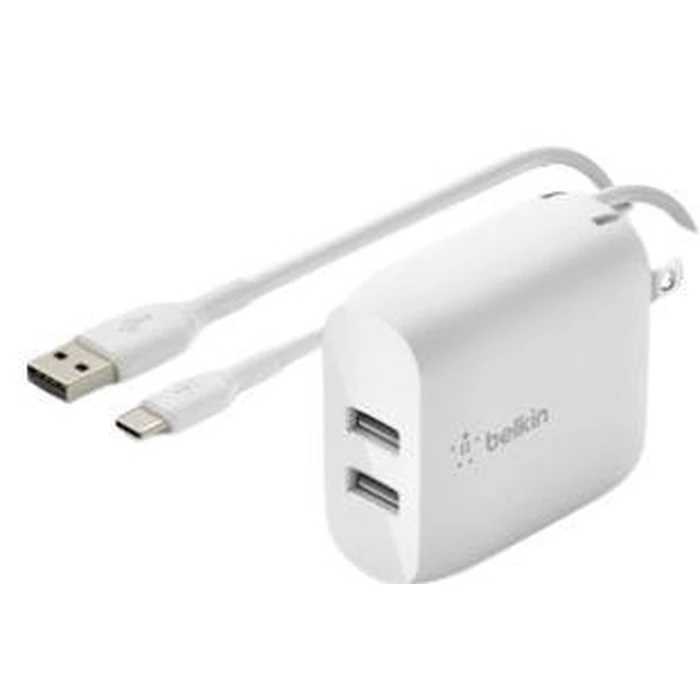 Belkin BoostCharge Dual USB-A Wall Charger 24W + USB-A to USB-C cable - White by Belkin - Refurbished - Excellent condition - US$94.67