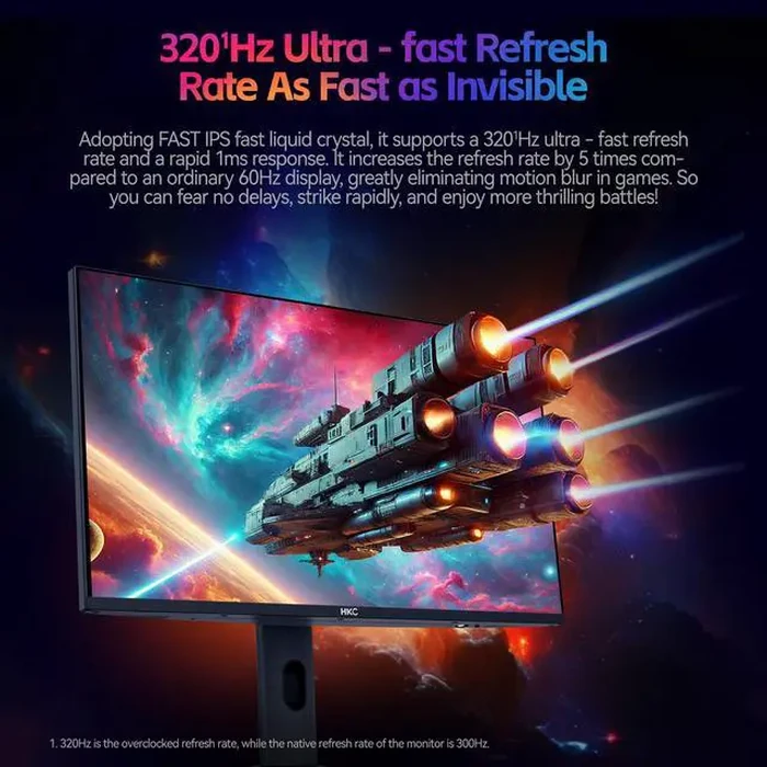 HKC G27M5 27 Inch QD-Mini LED Gaming Computer Monitor 1440p 320Hz IPS HDR1400 1152-Zone Backlight 1ms DCI-P3 98% Height Adjustable DisplayPort 1.4 by HKC - Image 7