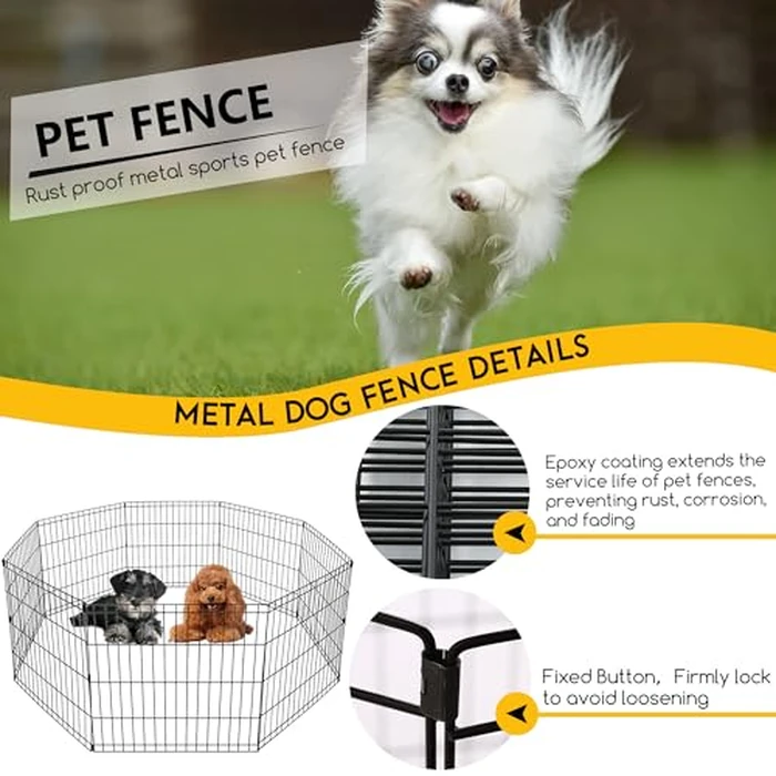 FDW 24 Inch Dog Pen 8 Panel Dog Playpen Indoor Outdoor Metal Puppy Pet Fence Portable Folding Animal Exercise Fence,Black by FDW - Image 2