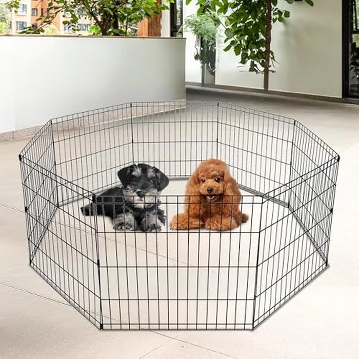 FDW 24 Inch Dog Pen 8 Panel Dog Playpen Indoor Outdoor Metal Puppy Pet Fence Portable Folding Animal Exercise Fence,Black by FDW - Image 6