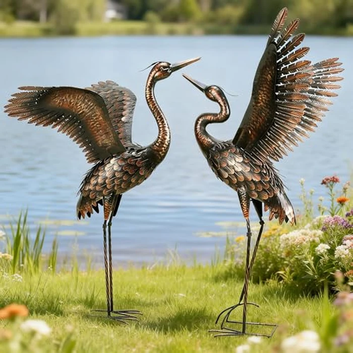 chisheen Garden Statue Outdoor Metal Heron Crane Yard Art Sculpture for Lawn Patio Backyard Decoration,46 inch (2-Pack) by chisheen - Image 1