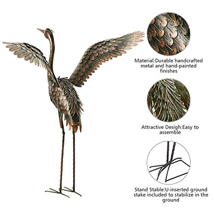 chisheen Garden Statue Outdoor Metal Heron Crane Yard Art Sculpture for Lawn Patio Backyard Decoration,46 inch (2-Pack) by chisheen - Image 6