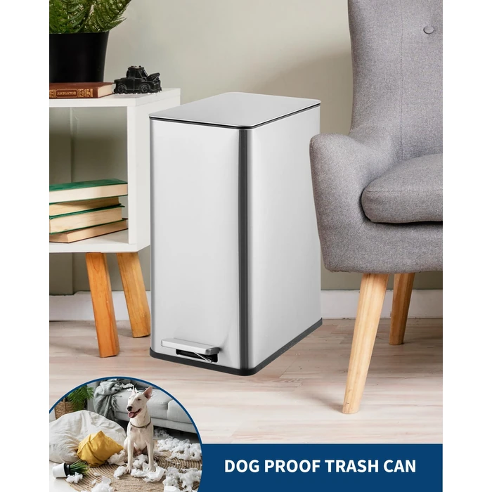 4 Gallon Stainless Steel Trash Can with Soft Close Lid, Step-on Bathroom & Kitchen Garbage Bin, Compact Slim Design with Removable Inner Bucket for Office, Living Room by Garvee - Image 6