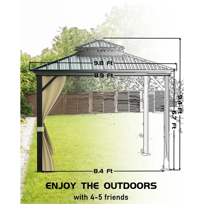 GarveeLife 10 ft x10 ft Hardtop Gazebo for All Weather, with Double Metal Roof, Aluminum Alloy Frame, Net, and Curtain, Permanent Building for Patio, Deck, Backyard, Lawn, and Garden by GarveeLife - Image 2