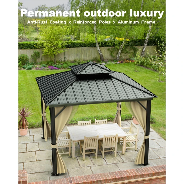 GarveeLife 10 ft x10 ft Hardtop Gazebo for All Weather, with Double Metal Roof, Aluminum Alloy Frame, Net, and Curtain, Permanent Building for Patio, Deck, Backyard, Lawn, and Garden by GarveeLife - Image 3