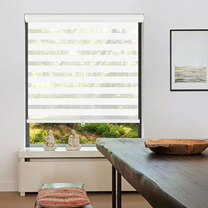 LUCKUP Cordless Zebra Blinds Roller Shades for Window-Dual Layer Sheer Blinds Light Control with Valance Day Night Privacy Light Filtering Fabric, 27" W x 72" H (W68.6xH183cm), White by LUCKUP - Image 7
