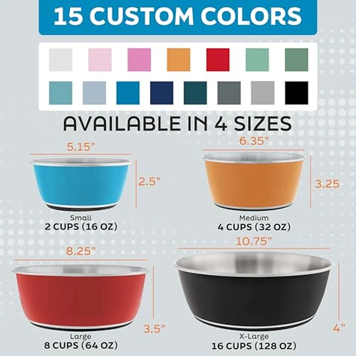 Master Pet Supply Stainless Steel Dog Bowls Set of 2 (64 Oz Each) with Non-Slip Rubber Base - Black Velvet - Basic Dog Food Bowl Water & Food Bowls for Small Medium Large Dogs & Cats, Metal Dish by Master Pet Supply - Image 5