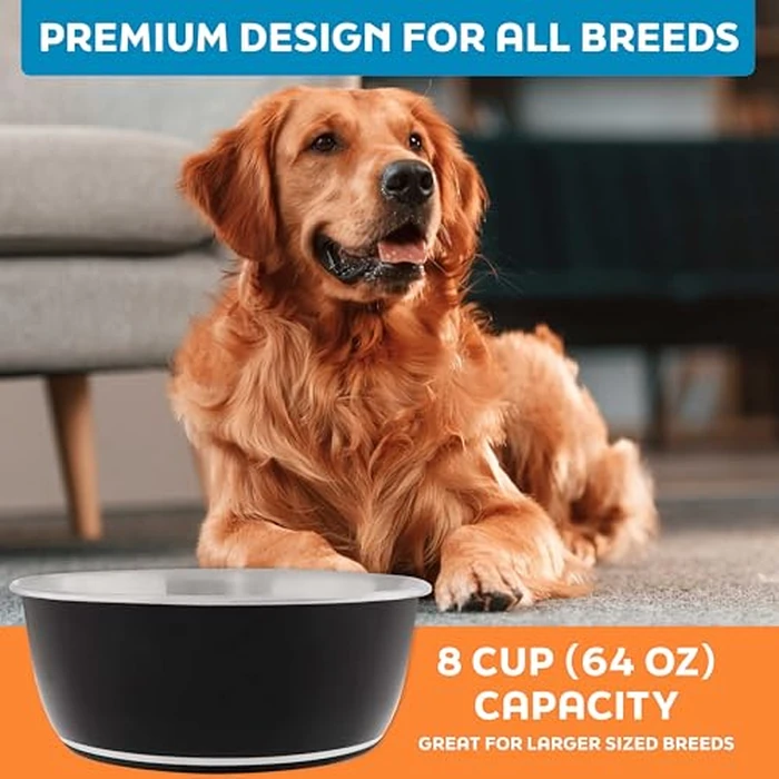 Master Pet Supply Stainless Steel Dog Bowls Set of 2 (64 Oz Each) with Non-Slip Rubber Base - Black Velvet - Basic Dog Food Bowl Water & Food Bowls for Small Medium Large Dogs & Cats, Metal Dish by Master Pet Supply - Image 7