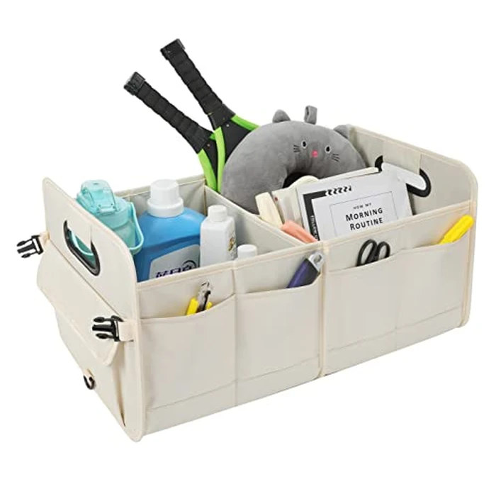 AOKJOY CarTrunkOrganizerCarStorageOrganizerCollapsibleMultiCompartmentCarOrganizerAdjustableStrapsforSUV(Beige) by AOKJOY - Image 6