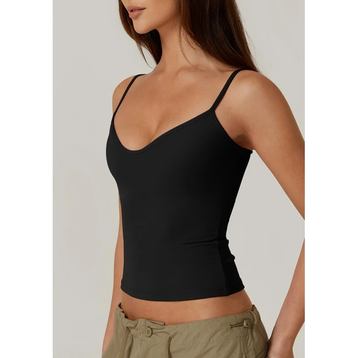 QINSEN Women's Sexy Strappy T Shirts Plunge V Neck Crop Top Sleeveless Bodycon Camisole Tank Black S by QINSEN - Used - Like New condition - US$16.84