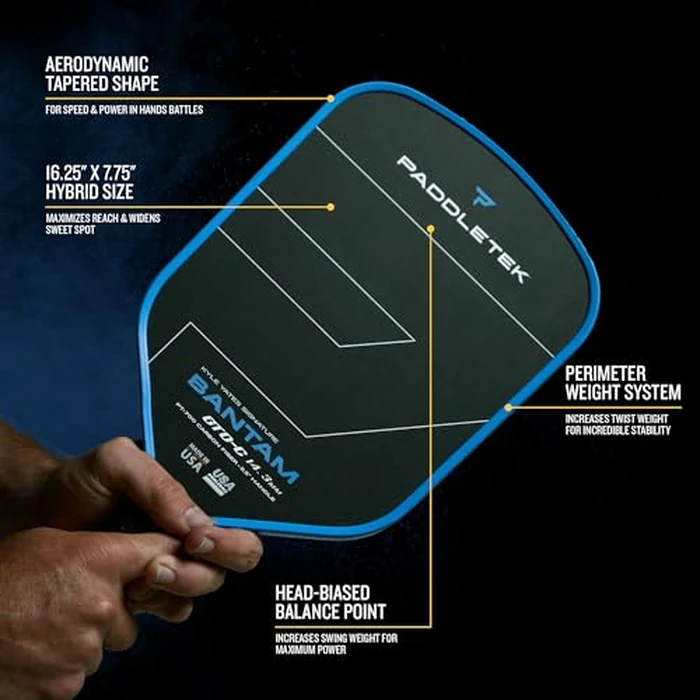 Paddletek Bantam GTO-C 14.3mm Hybrid Pickleball Paddle - Raw Carbon Fiber Face - Aerodynamic Tapered Shape - Polymer Core - 16.25" x 7.75" - 5.5 inch Handle - UPA-A & PBCoR .43 Certified - Made in USA by Paddletek - Image 6