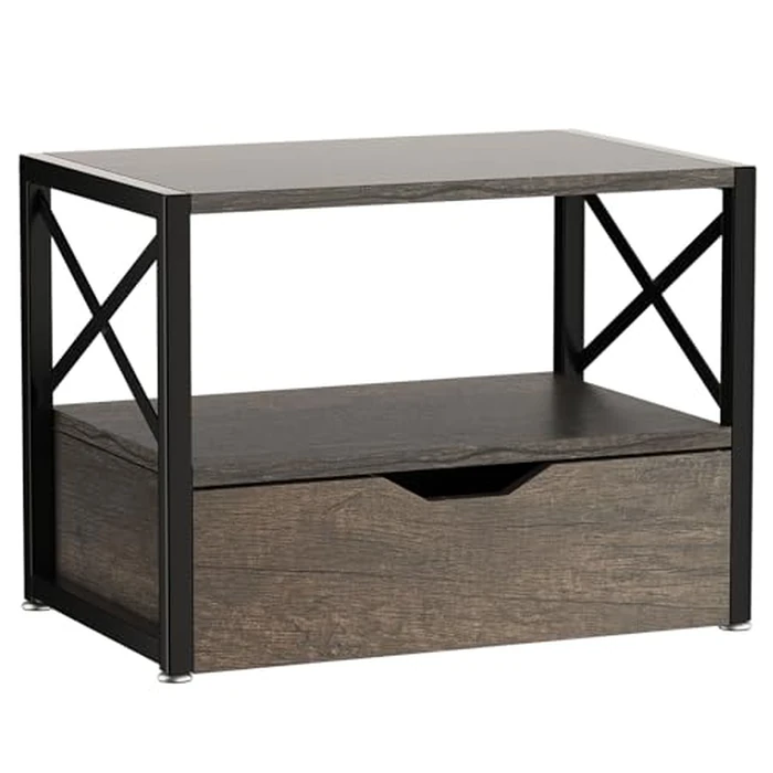 IBUYKE 2 Tier Desktop Printer Stand,Multi-Purpose Desk Organizer,Wooden Printer Stand with Drawer Storage for Folders,Books,for Fax Machine, Scanner,Home Office,Grey TLJ006G by IBUYKE - Used - Very Good condition - CA$41.49