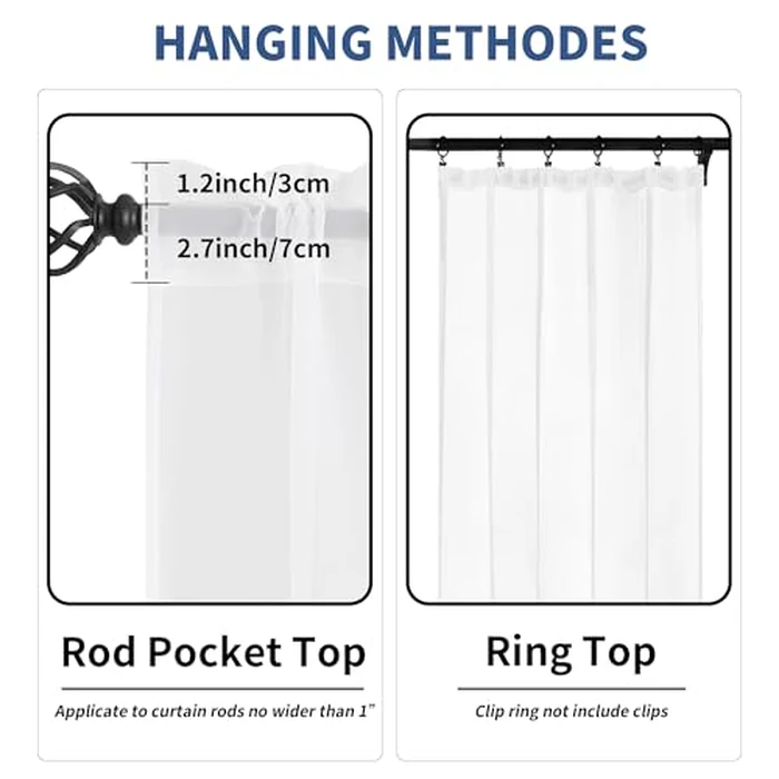 Karseteli Semi Voile White Sheer Curtains 63 Inches Long 2 Panels Rod Pocket Window Treatment for Living Room Bedroom Dining Room(White 70" W x 63" L) by Karseteli - Image 2