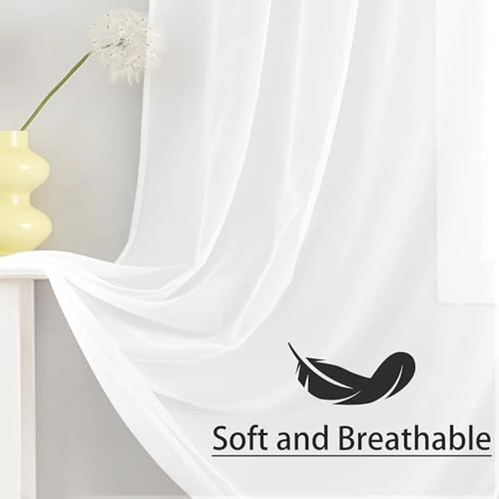 Karseteli Semi Voile White Sheer Curtains 63 Inches Long 2 Panels Rod Pocket Window Treatment for Living Room Bedroom Dining Room(White 70" W x 63" L) by Karseteli - Image 6