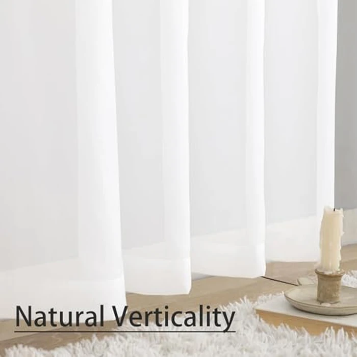 Karseteli Semi Voile White Sheer Curtains 63 Inches Long 2 Panels Rod Pocket Window Treatment for Living Room Bedroom Dining Room(White 70" W x 63" L) by Karseteli - Image 7