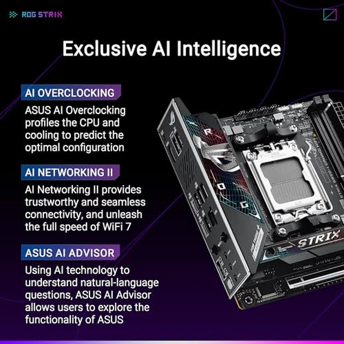ASUS ROG Strix B850-I Gaming WiFi AMD AM5 B850 Mini-ITX mITX Motherboard 10+2+1 Stages, DDR5, 2.5G LAN, WiFi 7, 2X M.2, PCIe 5.0 x16, USB 20Gbps Type-C, AI Overclocking, AI Networking II, Aura Sync by Asus - Image 2