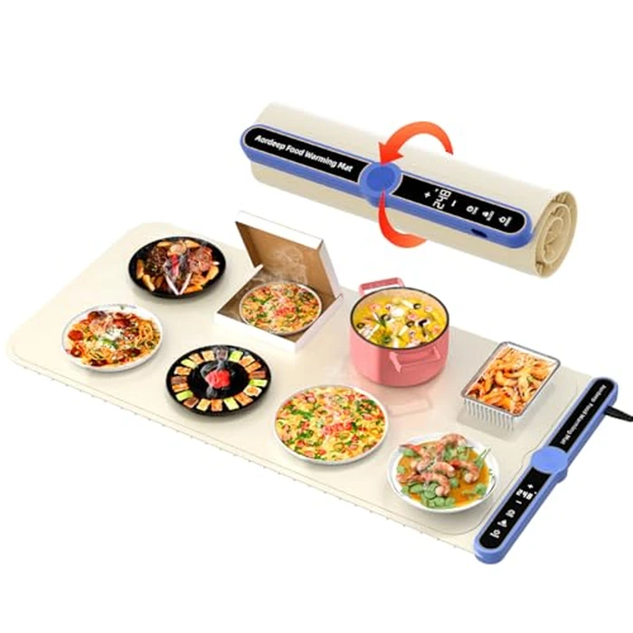 Silicone Food Warmers for Parties Buffet XL:32''X15'' Extra Large Warming Mat for Food 450W Max 248 degreesF Portable Rolled-up Even Heating in 8S 9-Level Temp Auto Power Off-Beige by Aordeep - Used - Very Good condition - CA$53.21