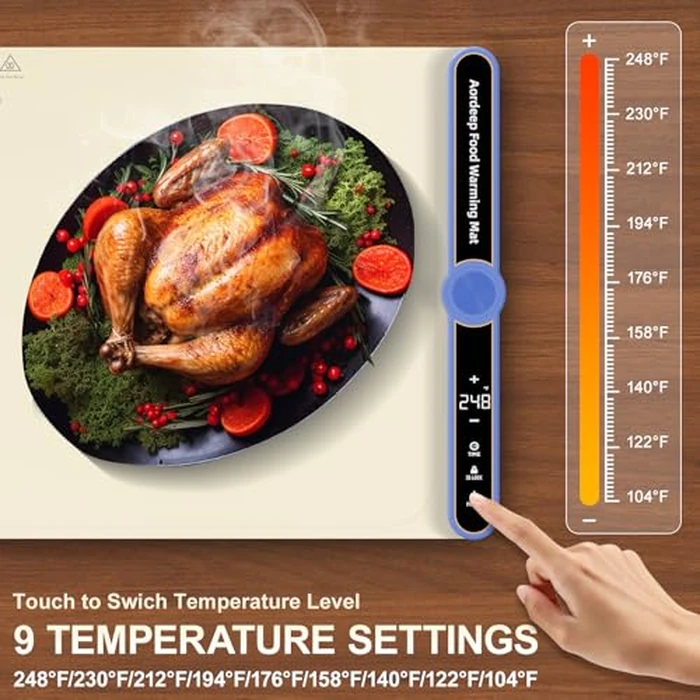 Silicone Food Warmers for Parties Buffet XL:32''X15'' Extra Large Warming Mat for Food 450W Max 248 degreesF Portable Rolled-up Even Heating in 8S 9-Level Temp Auto Power Off-Beige by Aordeep - Image 3