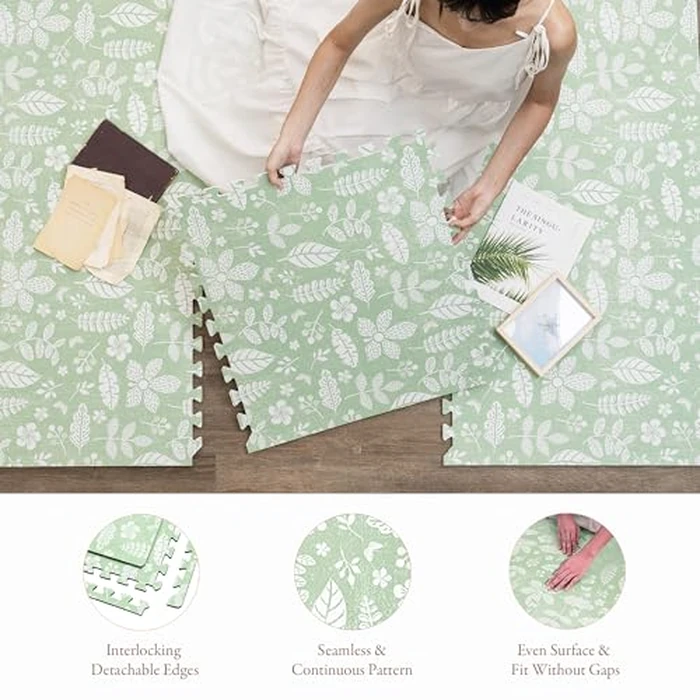 PopsyKosy Premium Baby Floor Play Mat - Thick & Cushioned 0.5 inch Playroom Foam Mat, Non-Toxic Odorless - 6 Tiles - Spacious 6x4 ft. - Stylish & Large, Waterproof for Kids & Toddlers - Olive Green by PopsyKosy - Image 7
