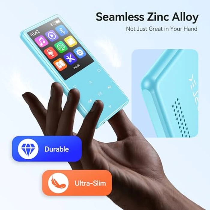 AGPTEK 128GB MP3 Player with Bluetooth 5.4, M6 2.4 inch Music Player with One-Click Recording, Built in Speaker and FM Radio, Touch Buttons(Blue) by AGPTEK - Image 6