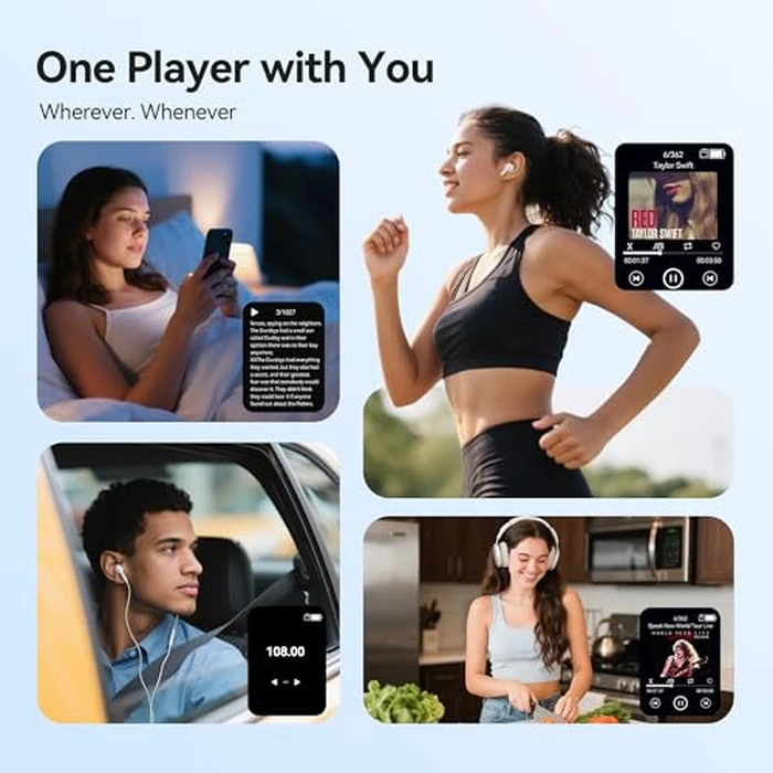 AGPTEK 128GB MP3 Player with Bluetooth 5.4, M6 2.4 inch Music Player with One-Click Recording, Built in Speaker and FM Radio, Touch Buttons(Blue) by AGPTEK - Image 7