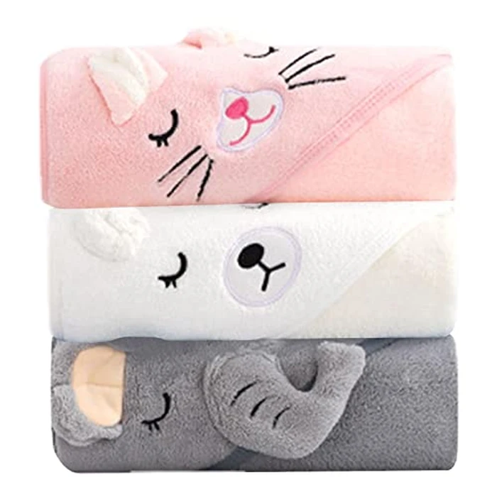 Hooded Baby Towel - 3 Pack Soft and Cute Animal Design Baby Bath Towel for - Baby Towel with Hood for Baby Boy and Girl - 79 79cm/31.4x31.4 Inch by Genikeer - Image 1