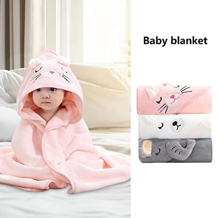 Hooded Baby Towel - 3 Pack Soft and Cute Animal Design Baby Bath Towel for - Baby Towel with Hood for Baby Boy and Girl - 79 79cm/31.4x31.4 Inch by Genikeer - Image 2