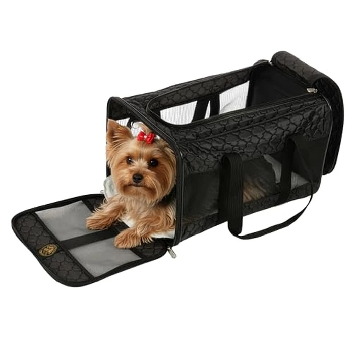 Sherpa Pet Carrier Airline Approved with Spring Wire Frame - Cat & Dog Carrier for In-Cabin Travel, Mesh Ventilation, Locking Zippers - Black Lattice, Large by Sherpa - Used - Very Good condition - US$65.05