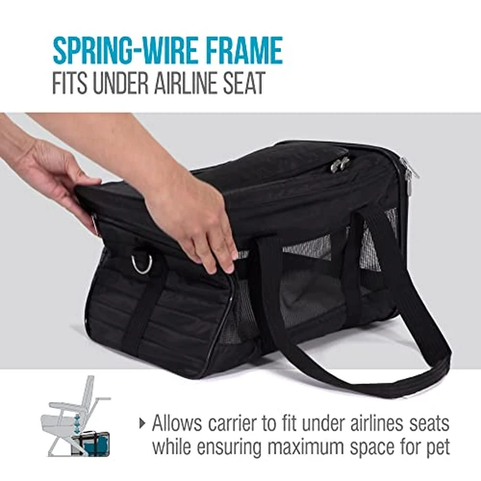 Sherpa Pet Carrier Airline Approved with Spring Wire Frame - Cat & Dog Carrier for In-Cabin Travel, Mesh Ventilation, Locking Zippers - Black Lattice, Large by Sherpa - Image 7