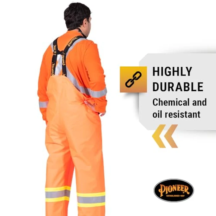 Pioneer Waterproof FR Oil & Chemical Resistant Rain Bib Pants for Men - Lightweight Safety Work Overalls - Class 3 - Orange by Pioneer - Image 5