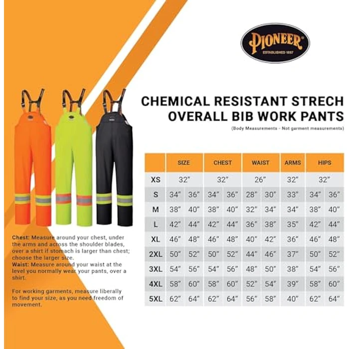 Pioneer Waterproof FR Oil & Chemical Resistant Rain Bib Pants for Men - Lightweight Safety Work Overalls - Class 3 - Orange by Pioneer - Image 6