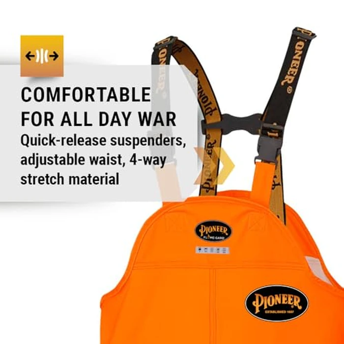Pioneer Waterproof FR Oil & Chemical Resistant Rain Bib Pants for Men - Lightweight Safety Work Overalls - Class 3 - Orange by Pioneer - Image 7