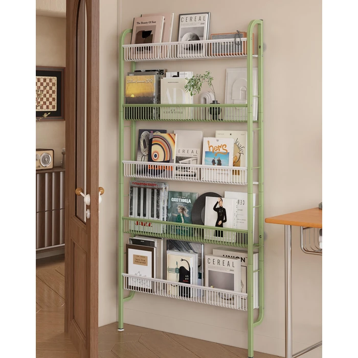 UMDONX Narrow Metal Storage Shelf Behind Door Organizer 5 Tier, Bookshelf Bookcase Book Rack Bathroom Shelving Unit Multifunctional (Green 82x9x160cm) by UMDONX - Image 1