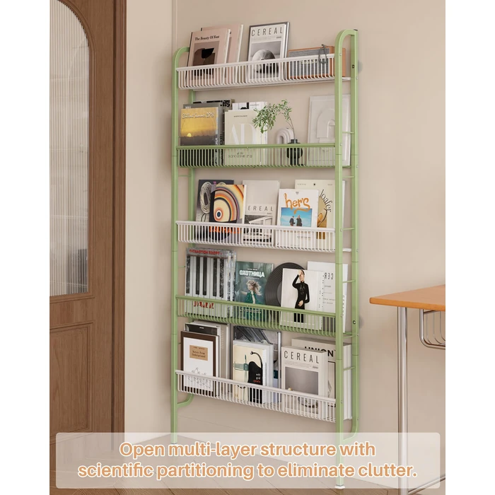 UMDONX Narrow Metal Storage Shelf Behind Door Organizer 5 Tier, Bookshelf Bookcase Book Rack Bathroom Shelving Unit Multifunctional (Green 82x9x160cm) by UMDONX - Image 4