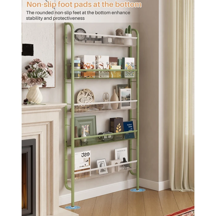UMDONX Narrow Metal Storage Shelf Behind Door Organizer 5 Tier, Bookshelf Bookcase Book Rack Bathroom Shelving Unit Multifunctional (Green 82x9x160cm) by UMDONX - Image 6