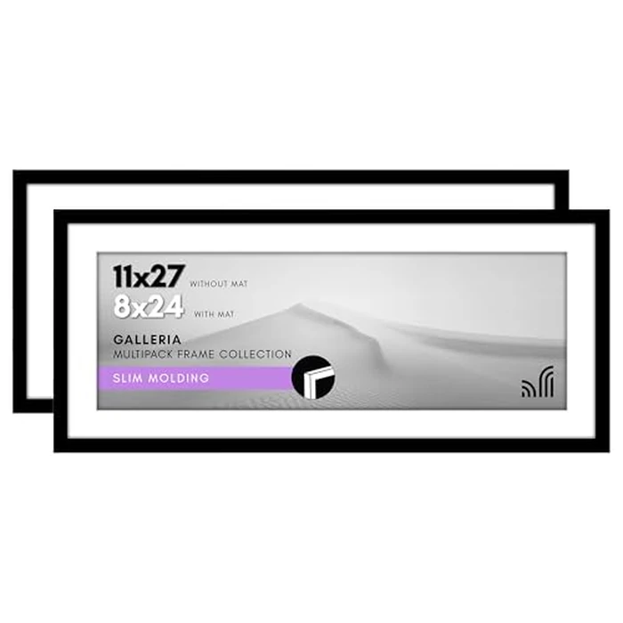 Americanflat 11x27 Picture Frame with Polished Plexiglass - Set of 2 - Use as 8x24 Frame with Mat or Display 11x27 Photo Without Mat - Galleria Collection - Picture Frames for Wall Display - Black by Americanflat - Used - Like New condition - US$26.30