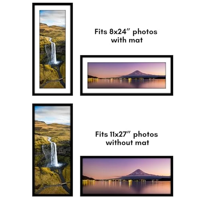 Americanflat 11x27 Picture Frame with Polished Plexiglass - Set of 2 - Use as 8x24 Frame with Mat or Display 11x27 Photo Without Mat - Galleria Collection - Picture Frames for Wall Display - Black by Americanflat - Image 4