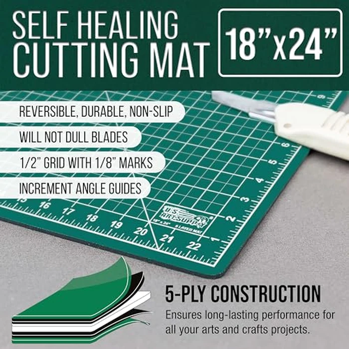 U.S. Art Supply 18" x 24" Self-Healing Cutting Mat 5-Ply - Double-Sided Green/Black Craft Mat, Non-Slip Cutting Mats for Crafts, Sewing, Quilting, Scrapbooking by U.S. Art Supply - Image 2